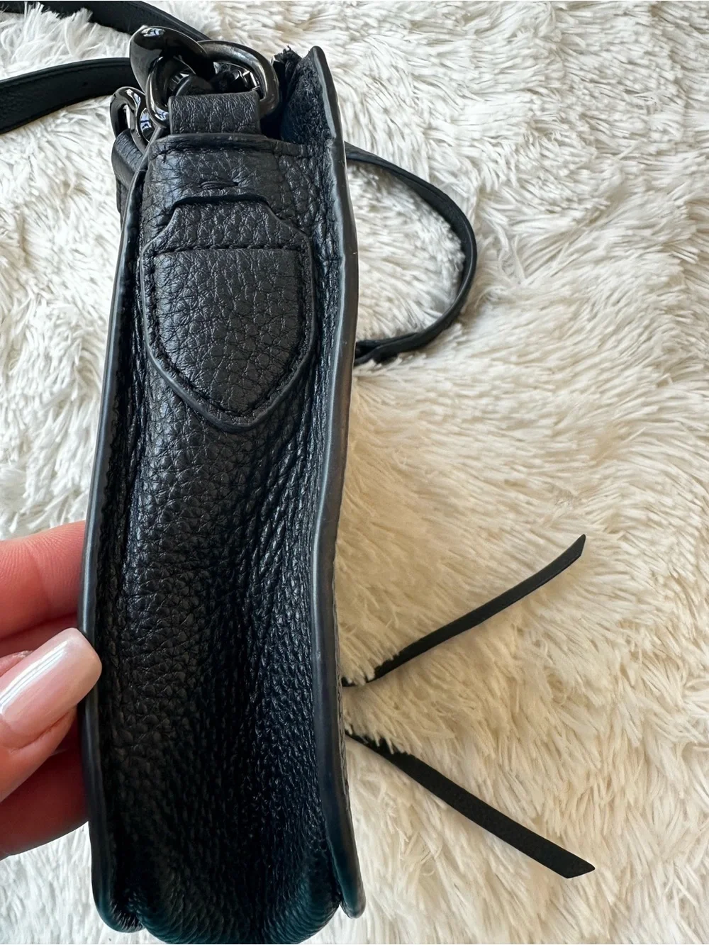 Rebecca Minkoff Black Pebbled Leather Saddle Crossbody Bag Suede Flap Gunmetal